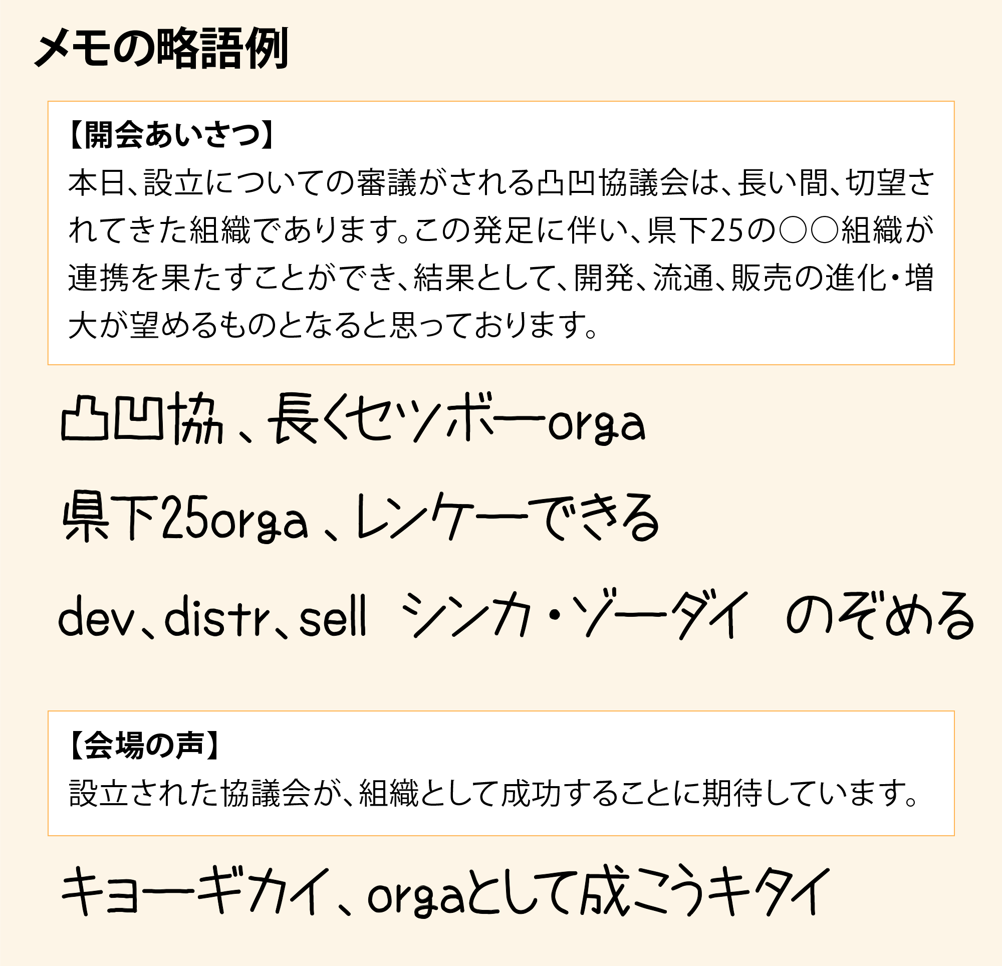 メモ取りで略語を使った例